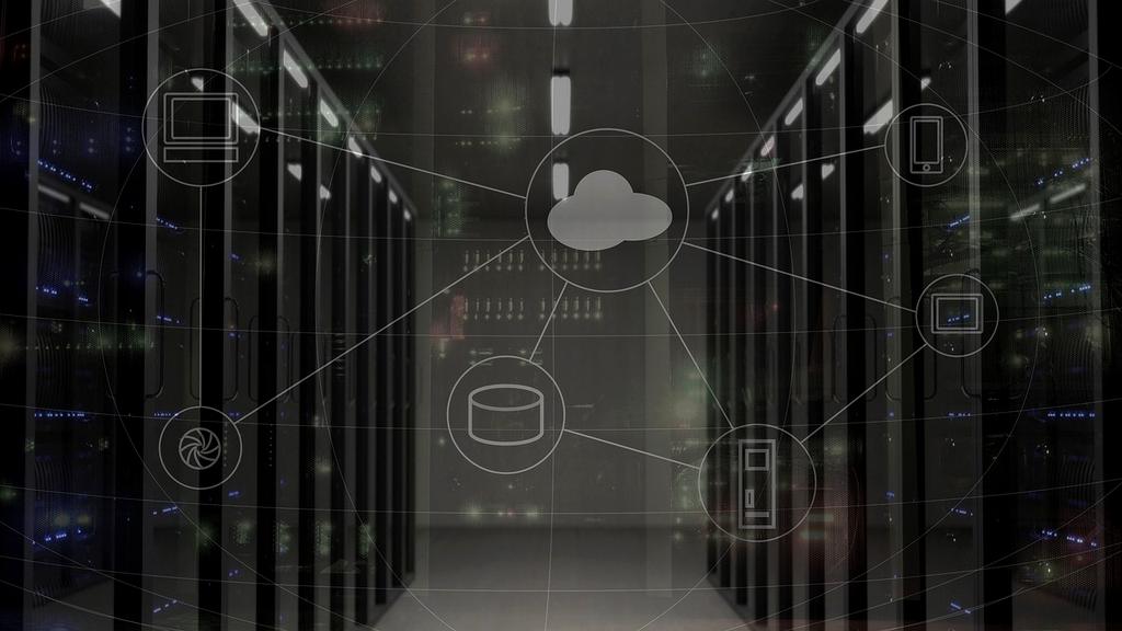 Massive AI data center with rows of servers and cooling systems