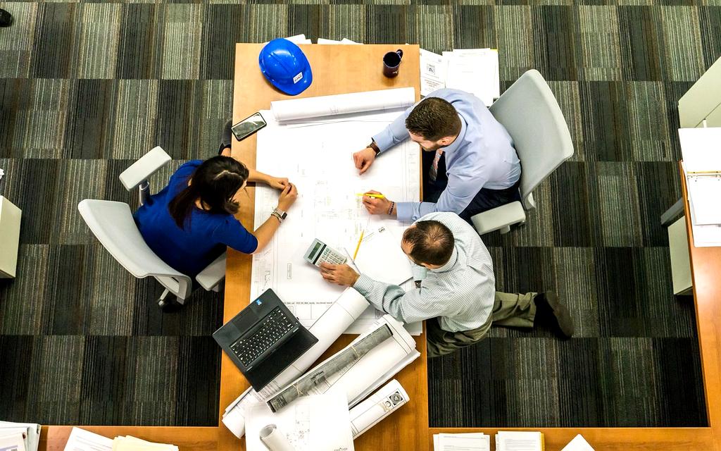 A diverse team collaborating in a modern office environment